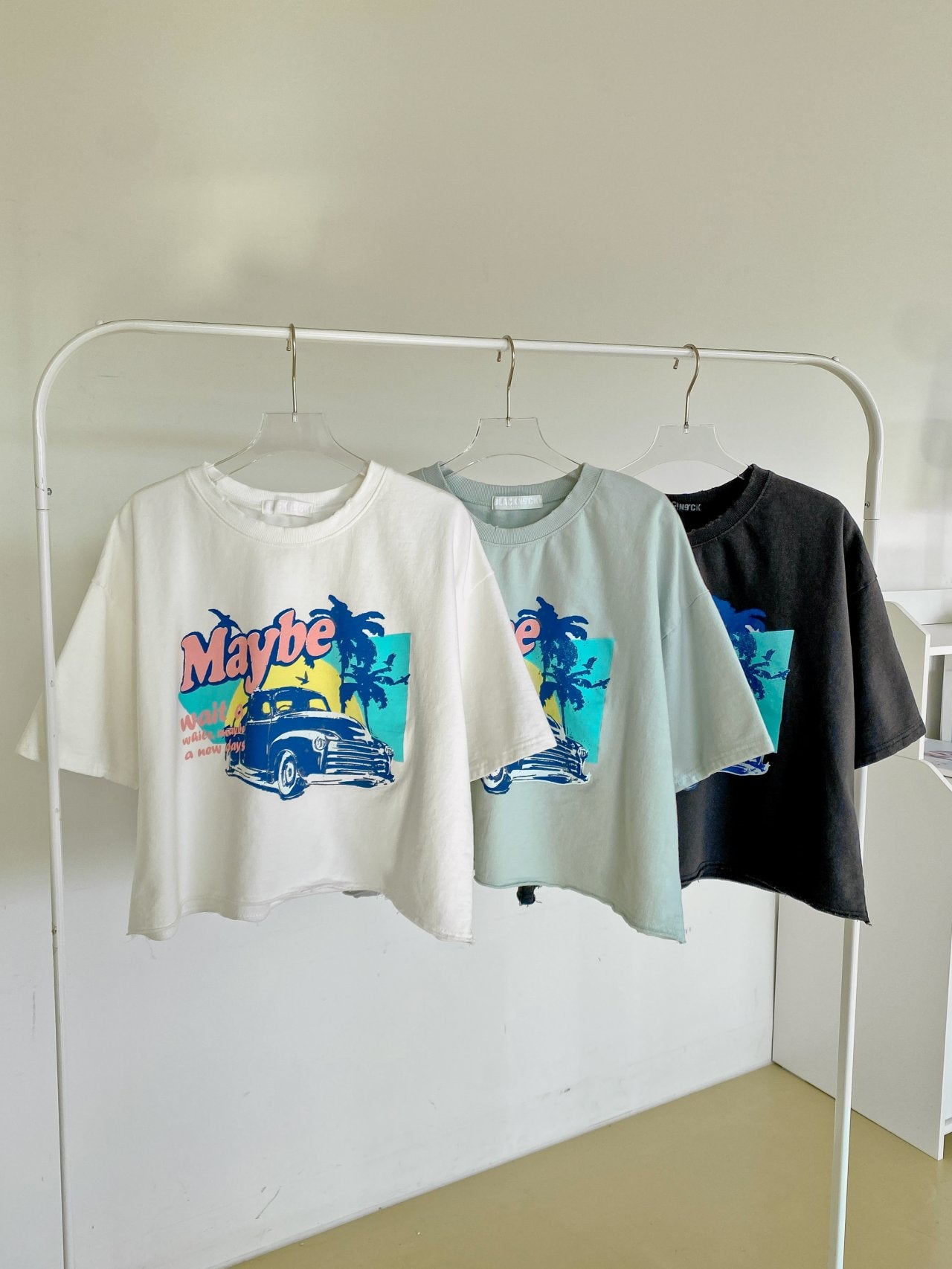 Maybe Sunset Graphic Crop Tee 100% Cotton Made in Korea
