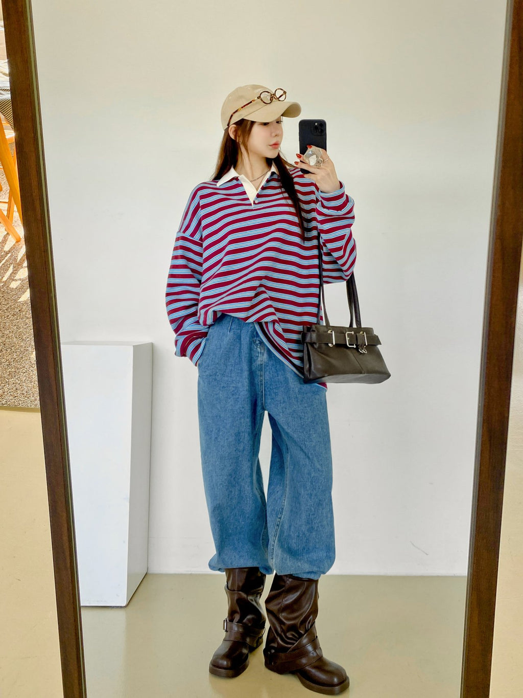 Classic Retro Stripe Collar Long Sleeve Tee