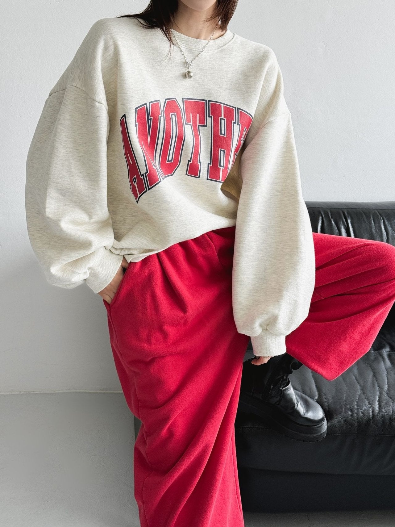 ANOTHER Varsity Puff-Sleeve Sweatshirt