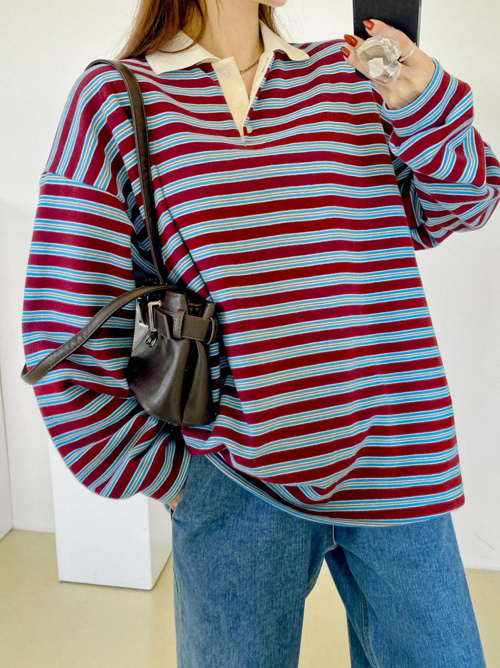 Classic Retro Stripe Collar Long Sleeve Tee