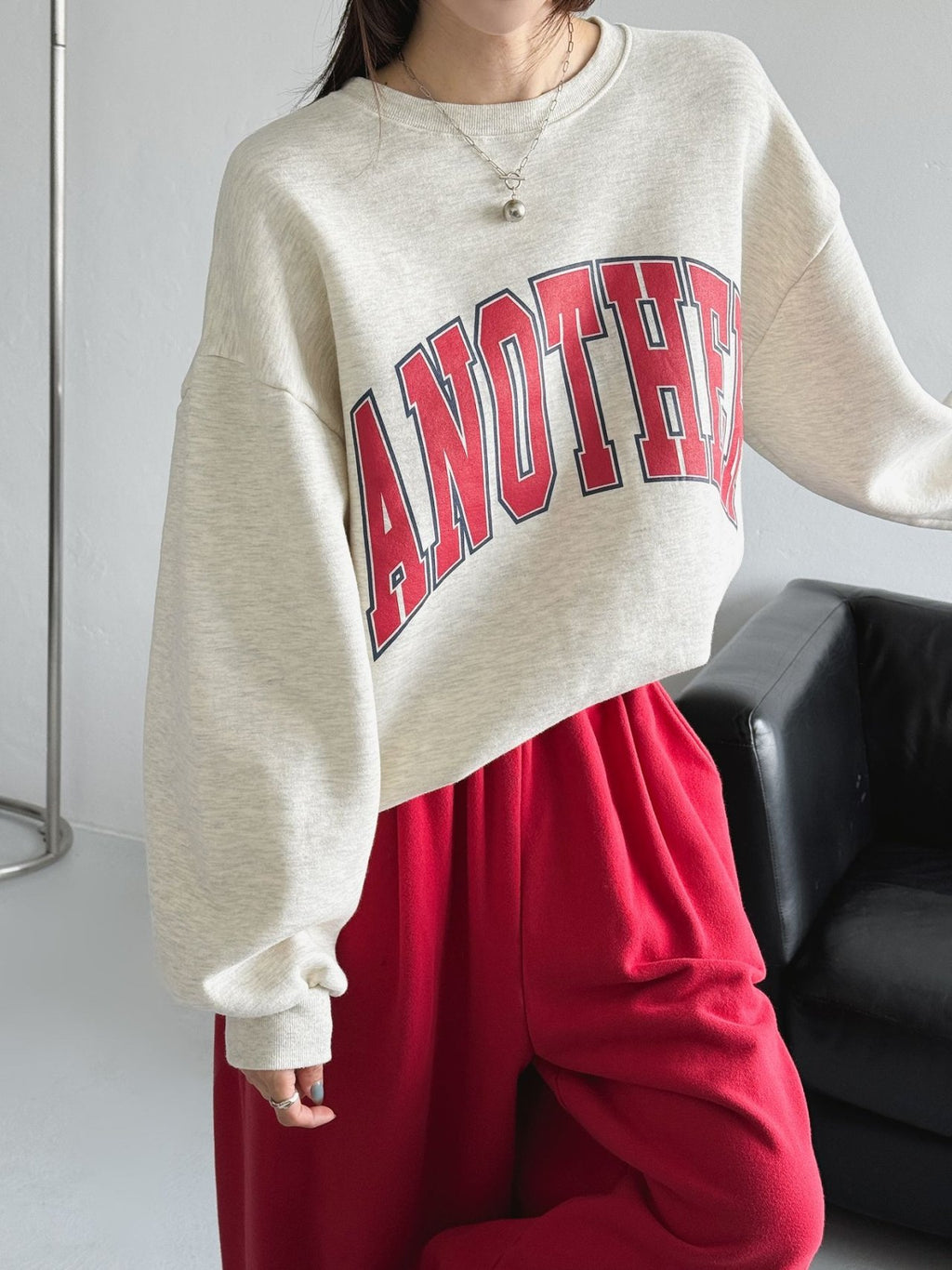 ANOTHER Varsity Puff-Sleeve Sweatshirt