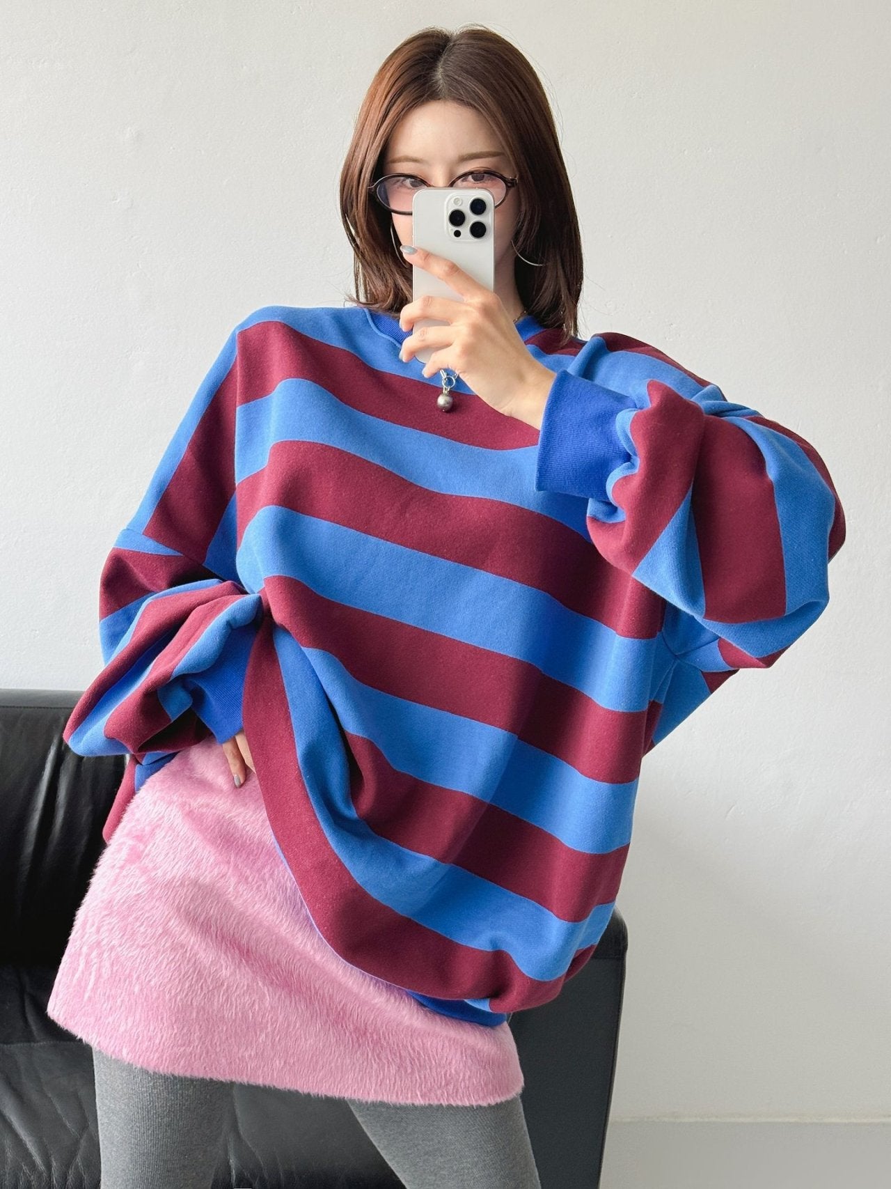 Color Block Cozy Stripe Fleece Oversize Sweatshirt