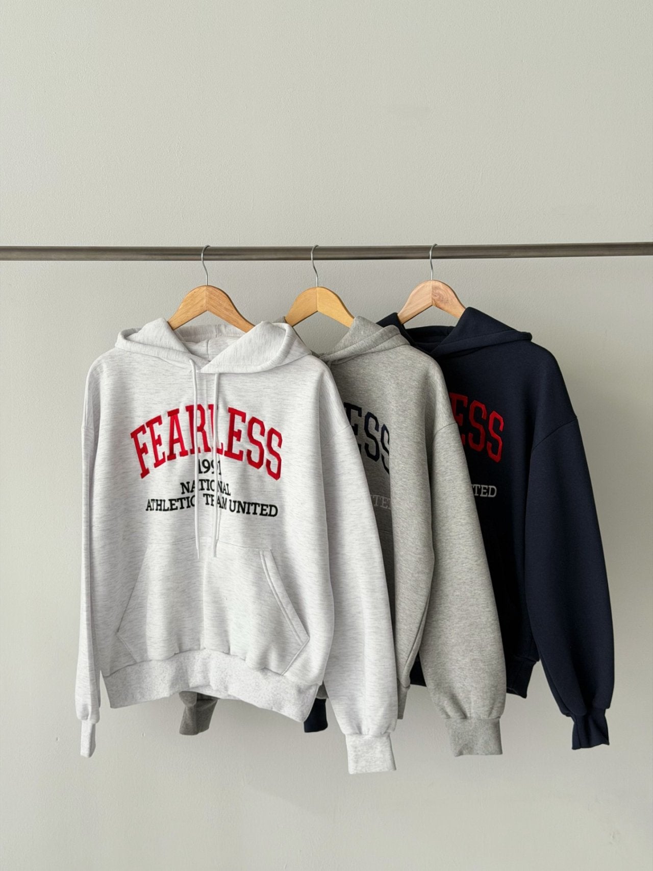 Fearless Embroidered Fleece Hoodie Made in Korea