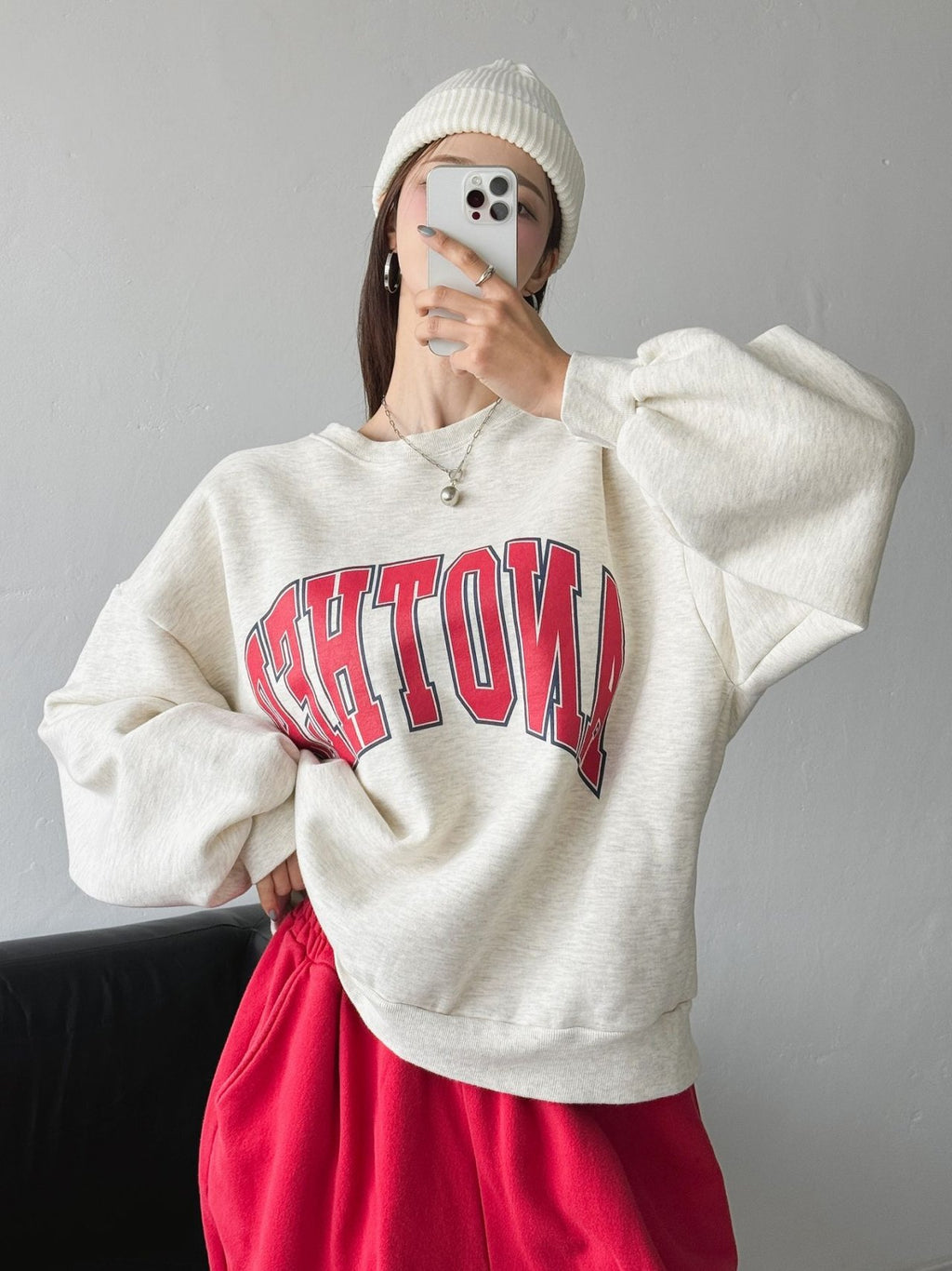 ANOTHER Varsity Puff-Sleeve Sweatshirt