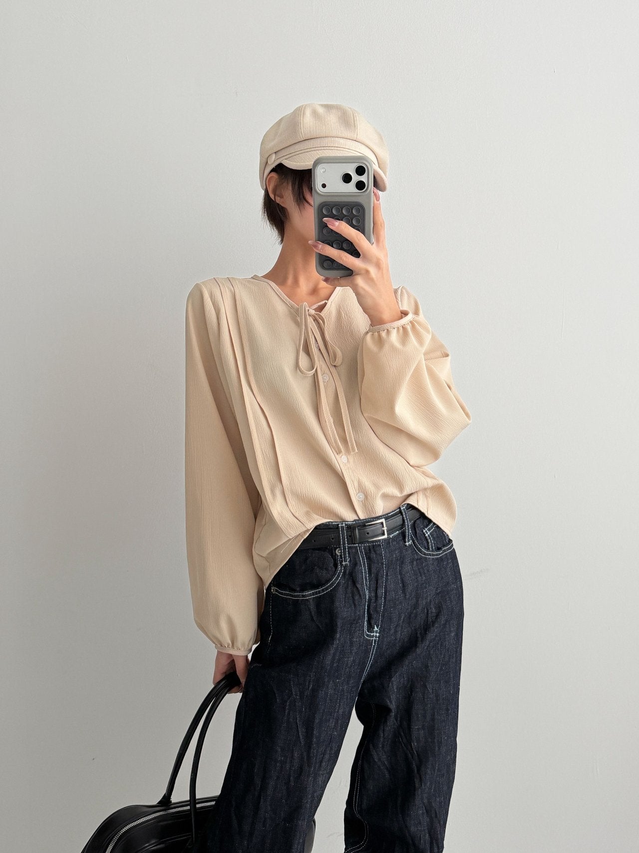 Soft Ribbon Pintuck Blouse Made in Korea