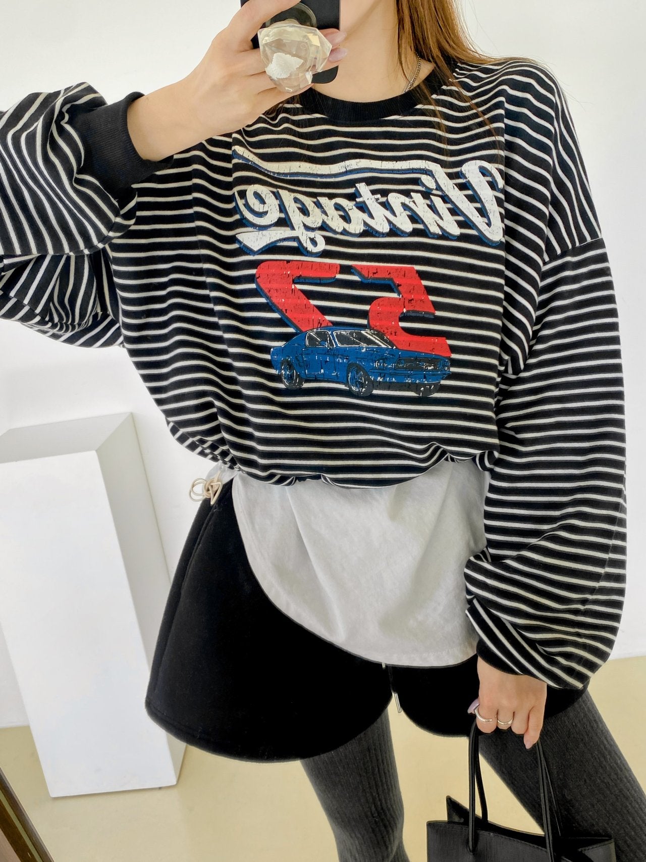 Vintage 52 Striped Drawstring Sweatshirt – Made in Korea