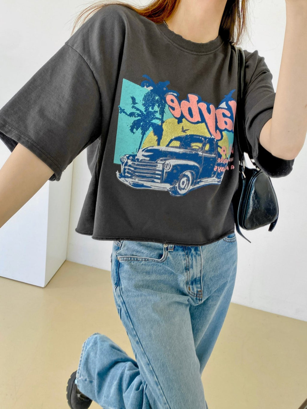Maybe Sunset Graphic Crop Tee 100% Cotton Made in Korea