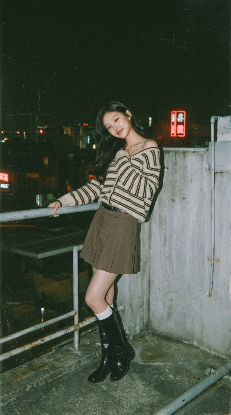 Soft Mood One-Shoulder Off Stripe Cardigan Wool Blend Made in Korea