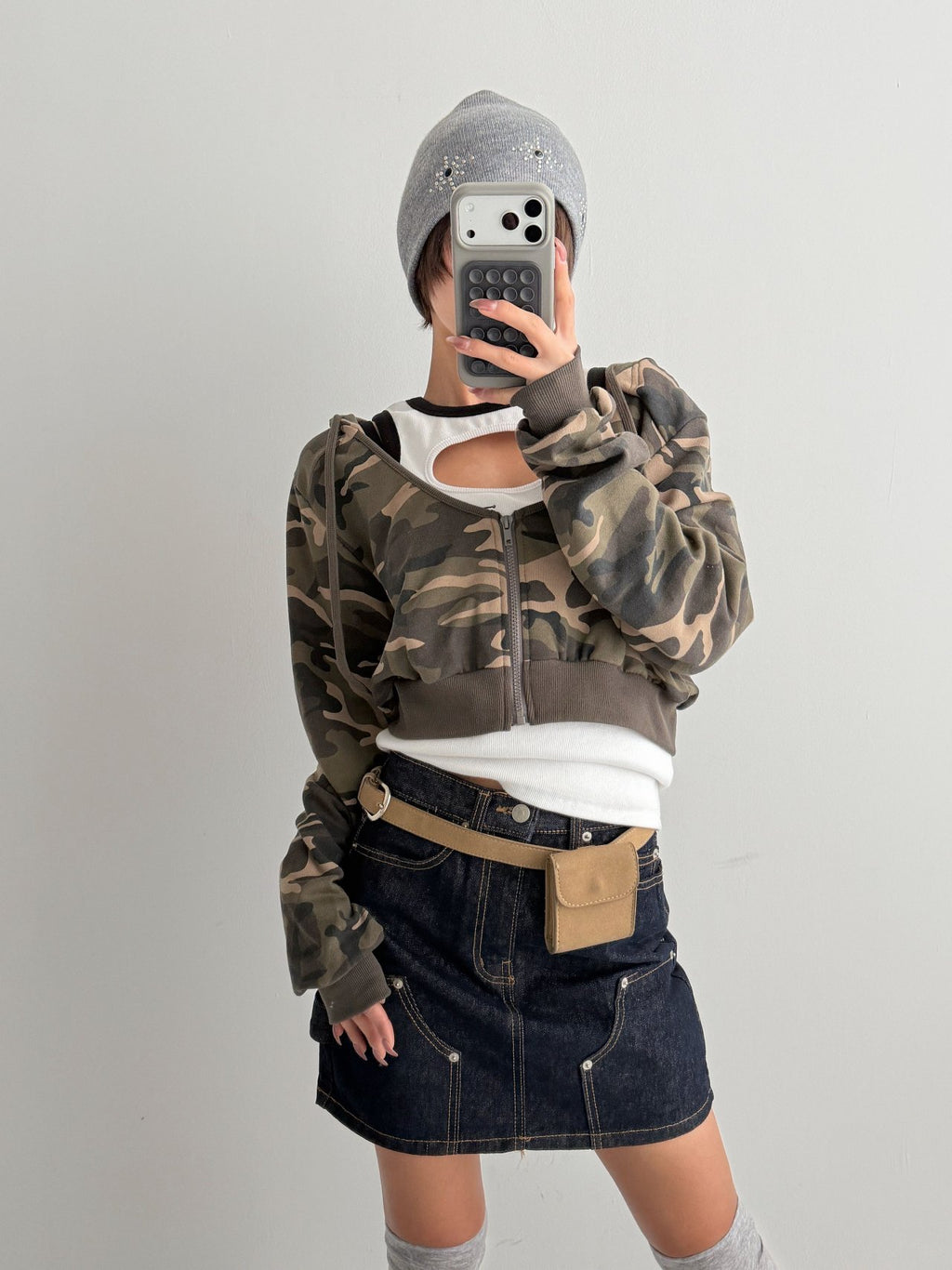 Cropped Camo Zip Hoodie Made in Korea