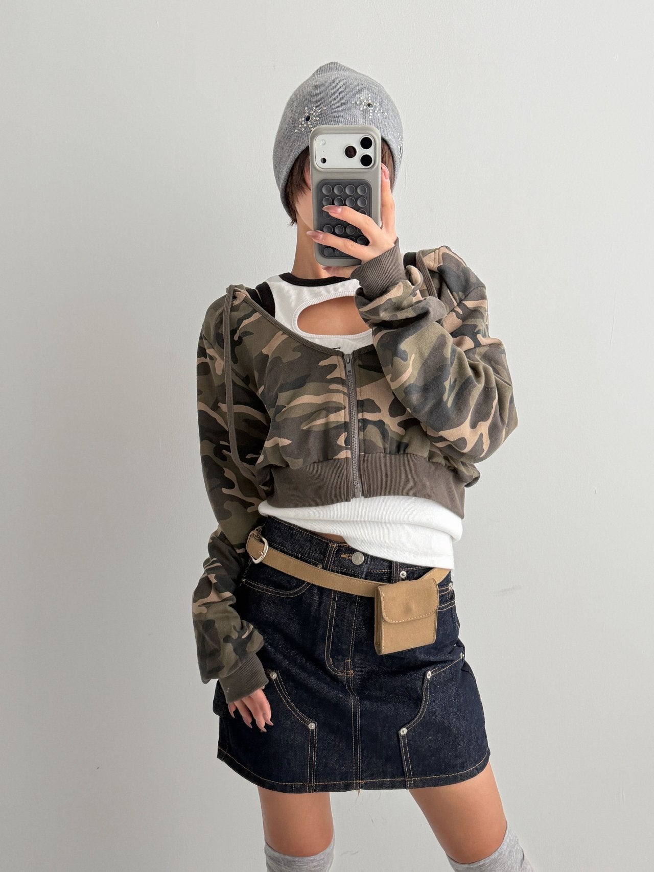 Cropped Camo Zip Hoodie Made in Korea