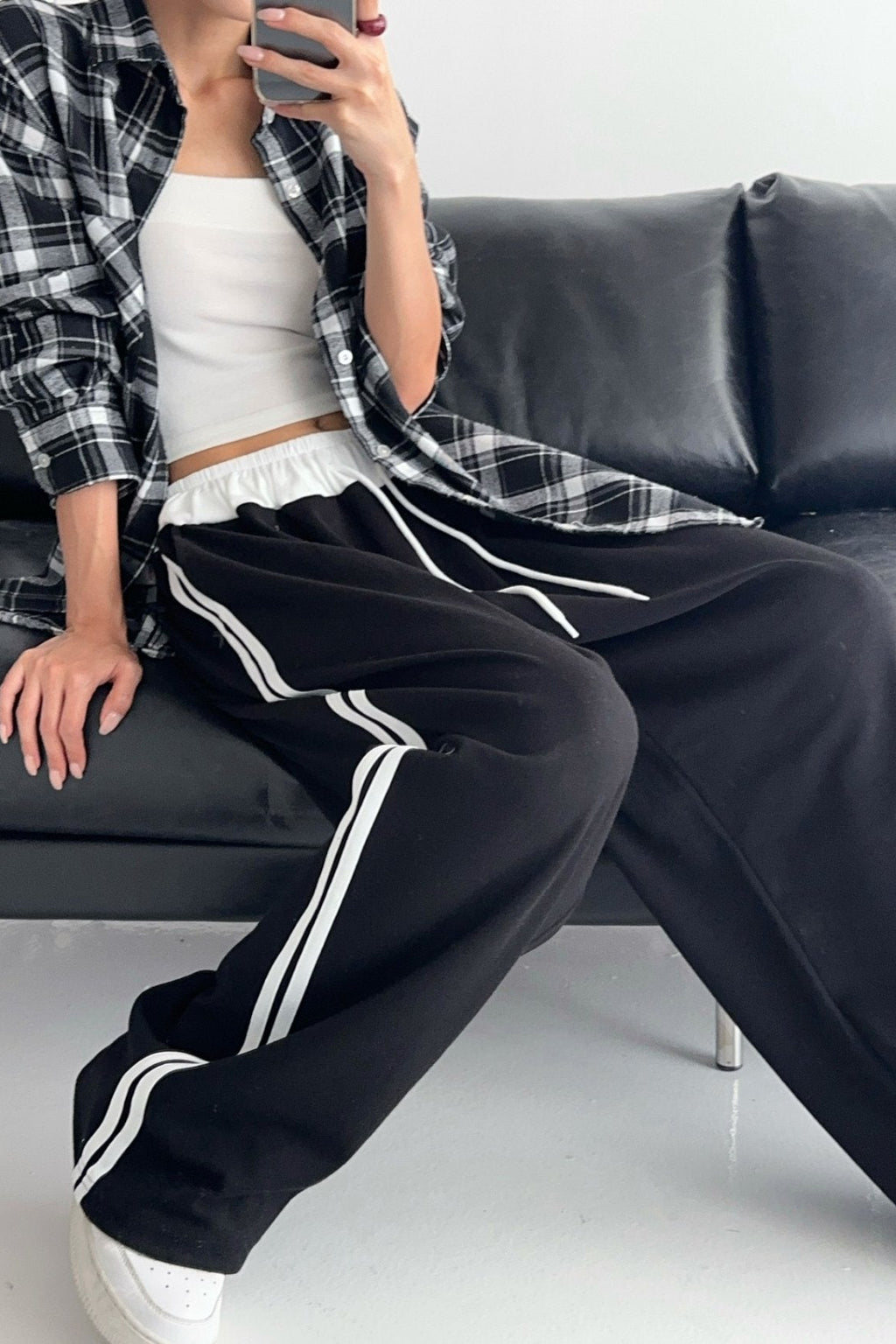 Dual Line Relaxed Wide Jogger Pants - Luckyplanetusa