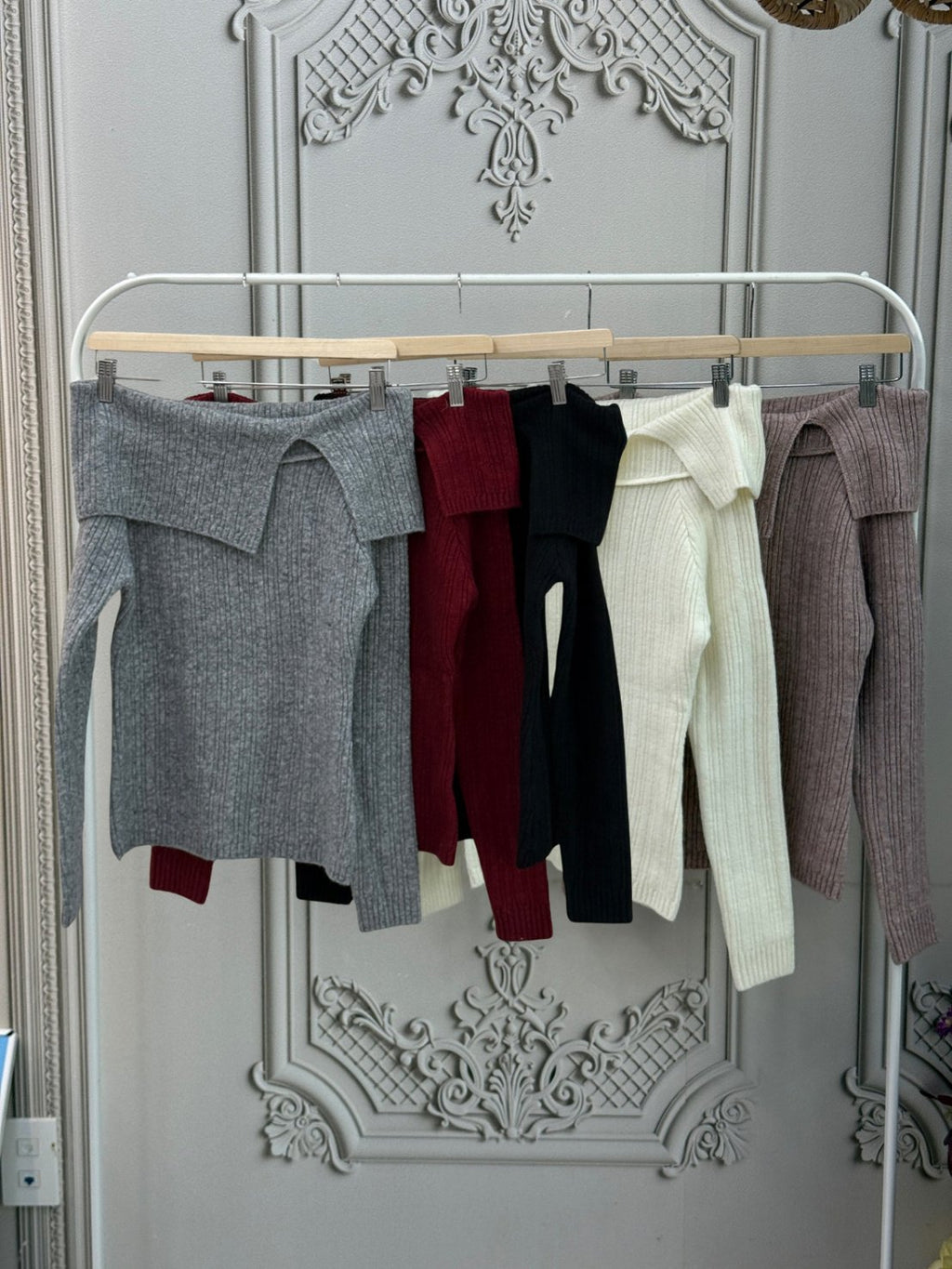 Soft Muse Off-Shoulder Rib Knit Top Wool Blend Made in Korea