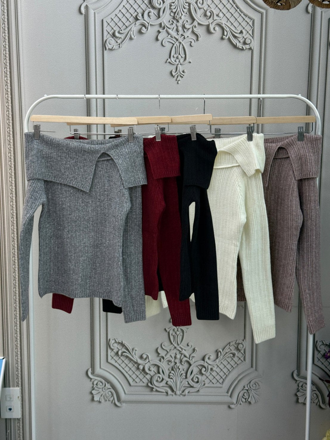 Soft Muse Off-Shoulder Rib Knit Top Wool Blend Made in Korea