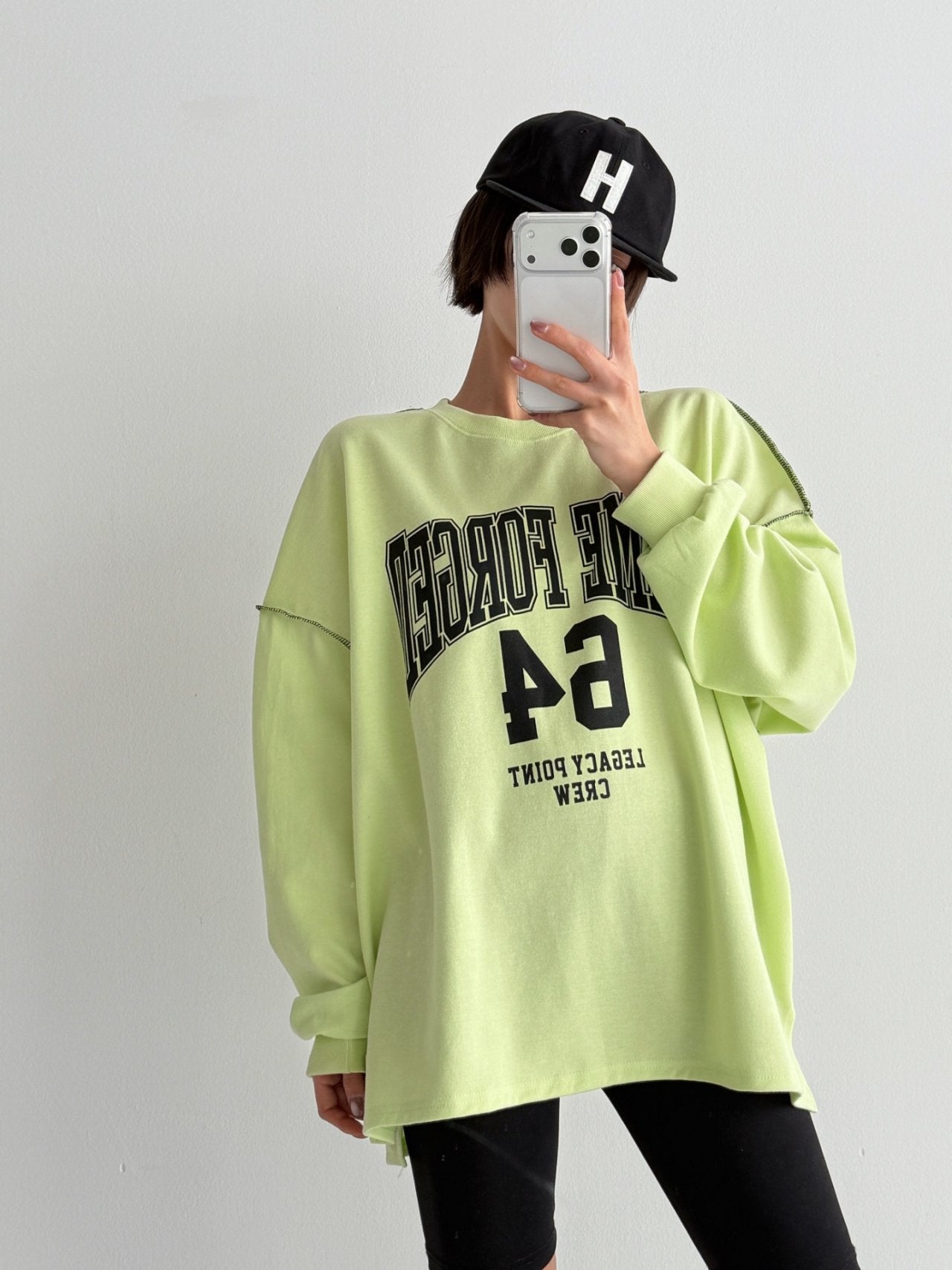 Lime Forge Oversized Cotton Slit Sweatshirt - Luckyplanetusa