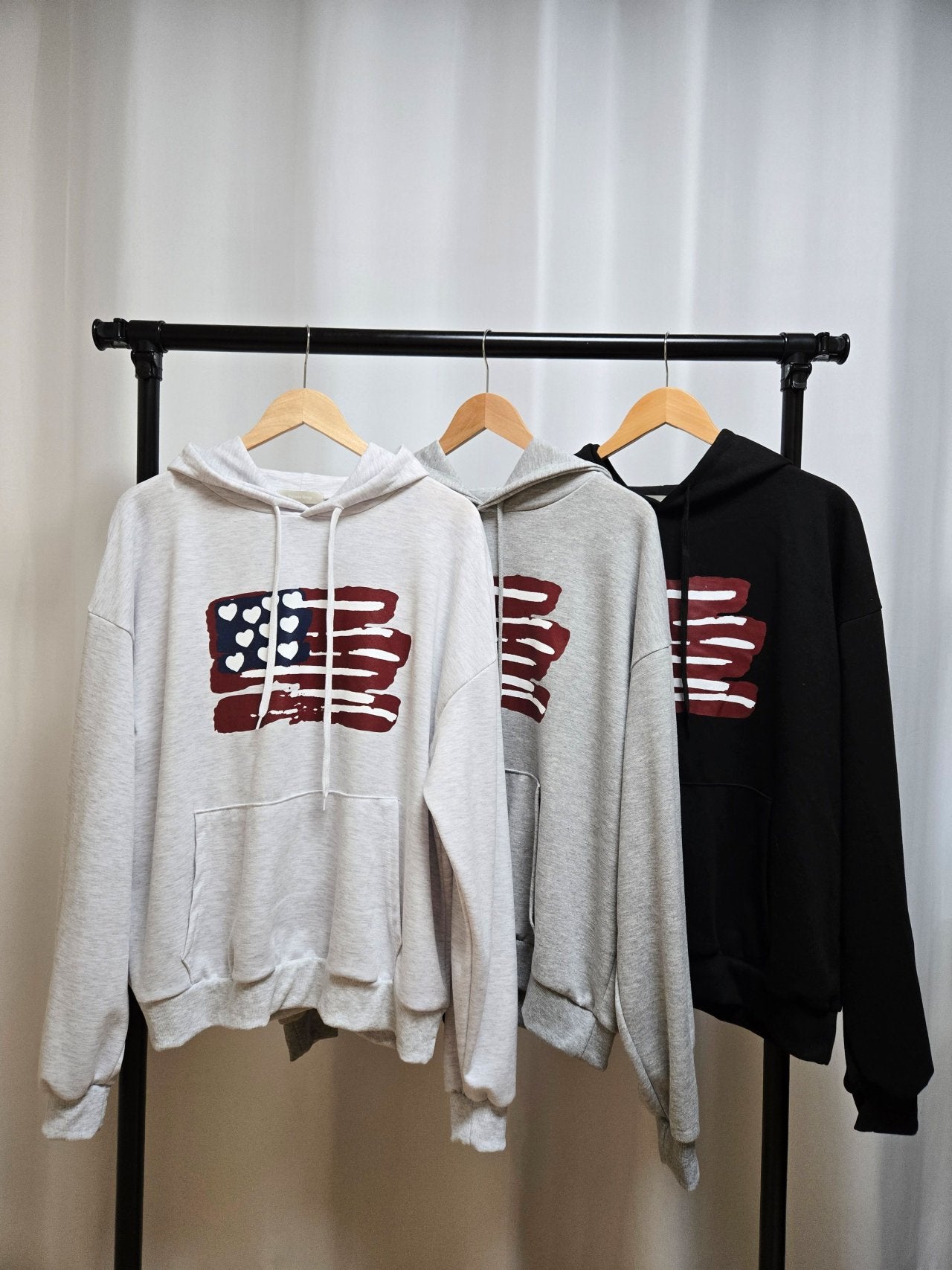 Vintage Heart Flag Unisex Hoodie Made in Korea