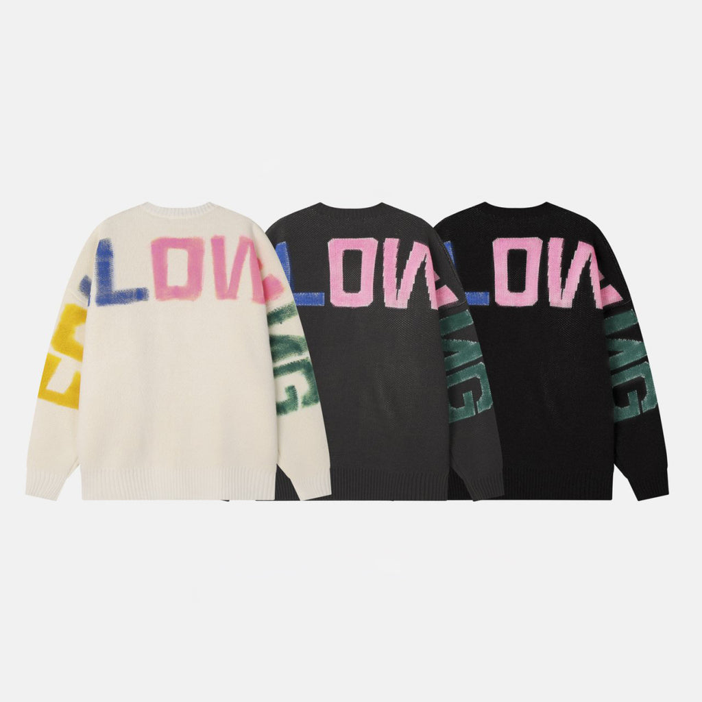 Following Hand-Brushed lettering Jacquard Knit Sweater Made in Korea