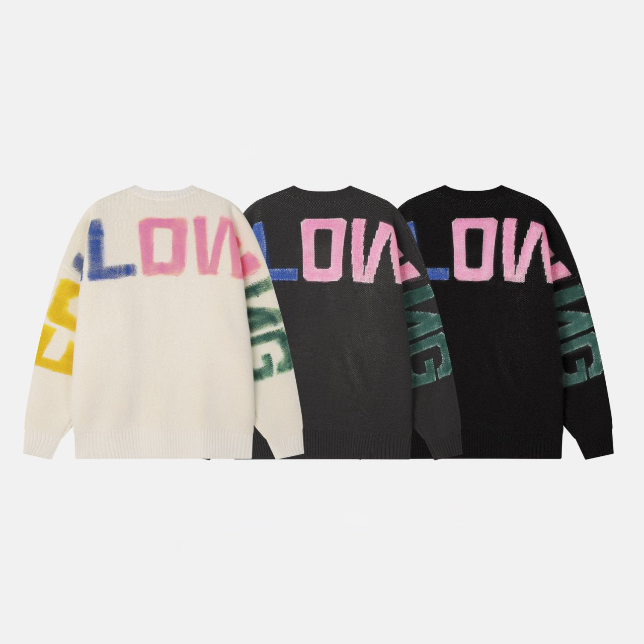 Following Hand-Brushed lettering Jacquard Knit Sweater Made in Korea