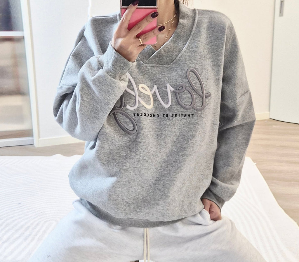 Lovely V-Neck Embroidered Sweatshirt – Made in Korea