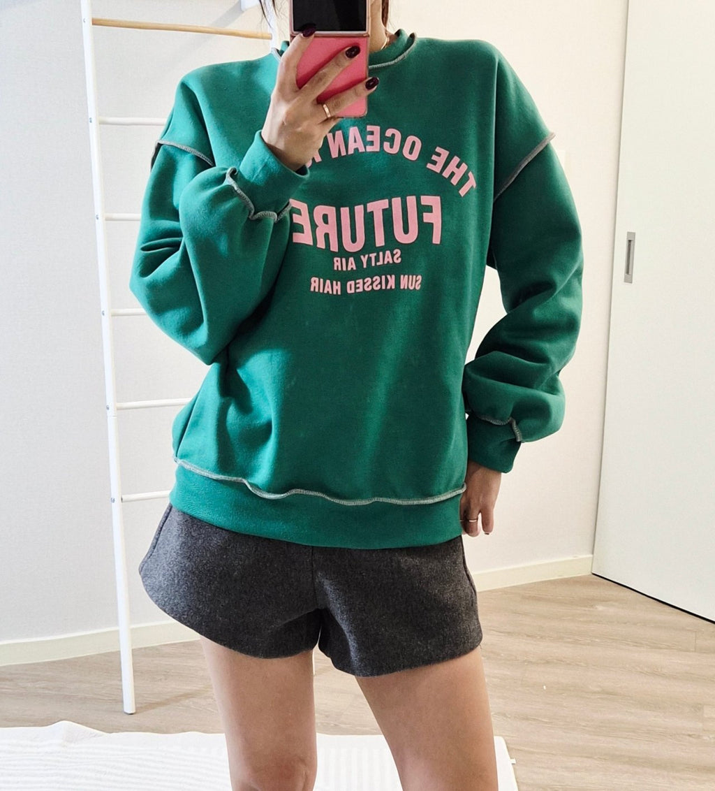 Ocean Future Raw-Seam Oversized Sweatshirt Made in Korea