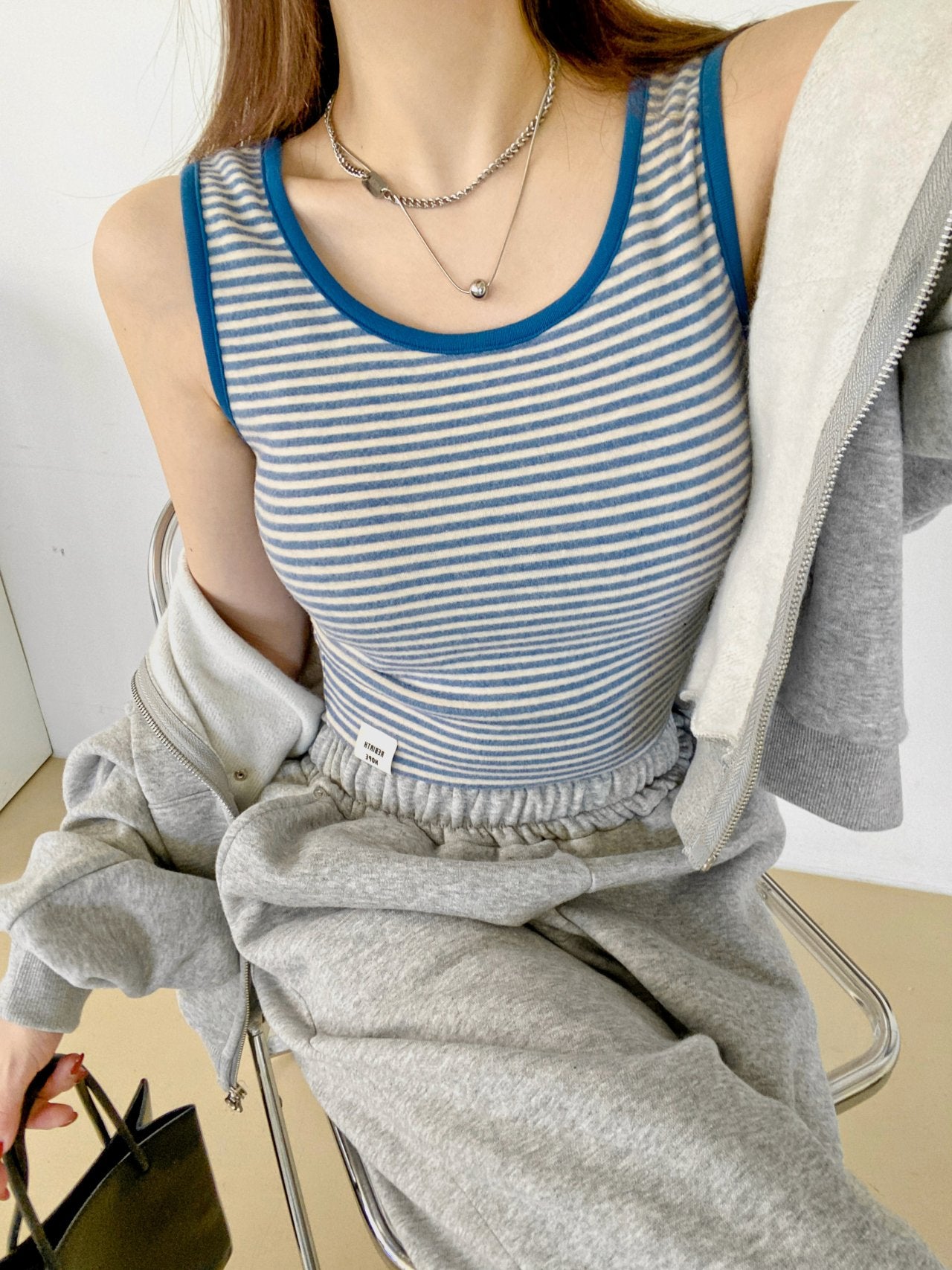 Soft Fleece-Lined Stripe Crop Tank – Made in Korea