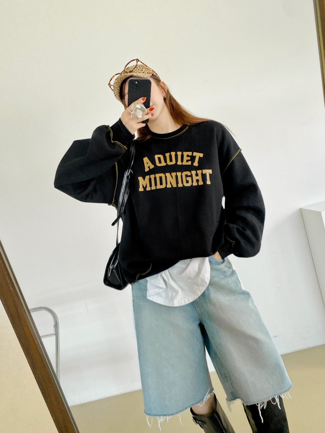 A Quiet Midnight Contrast Stitch Sweatshirt