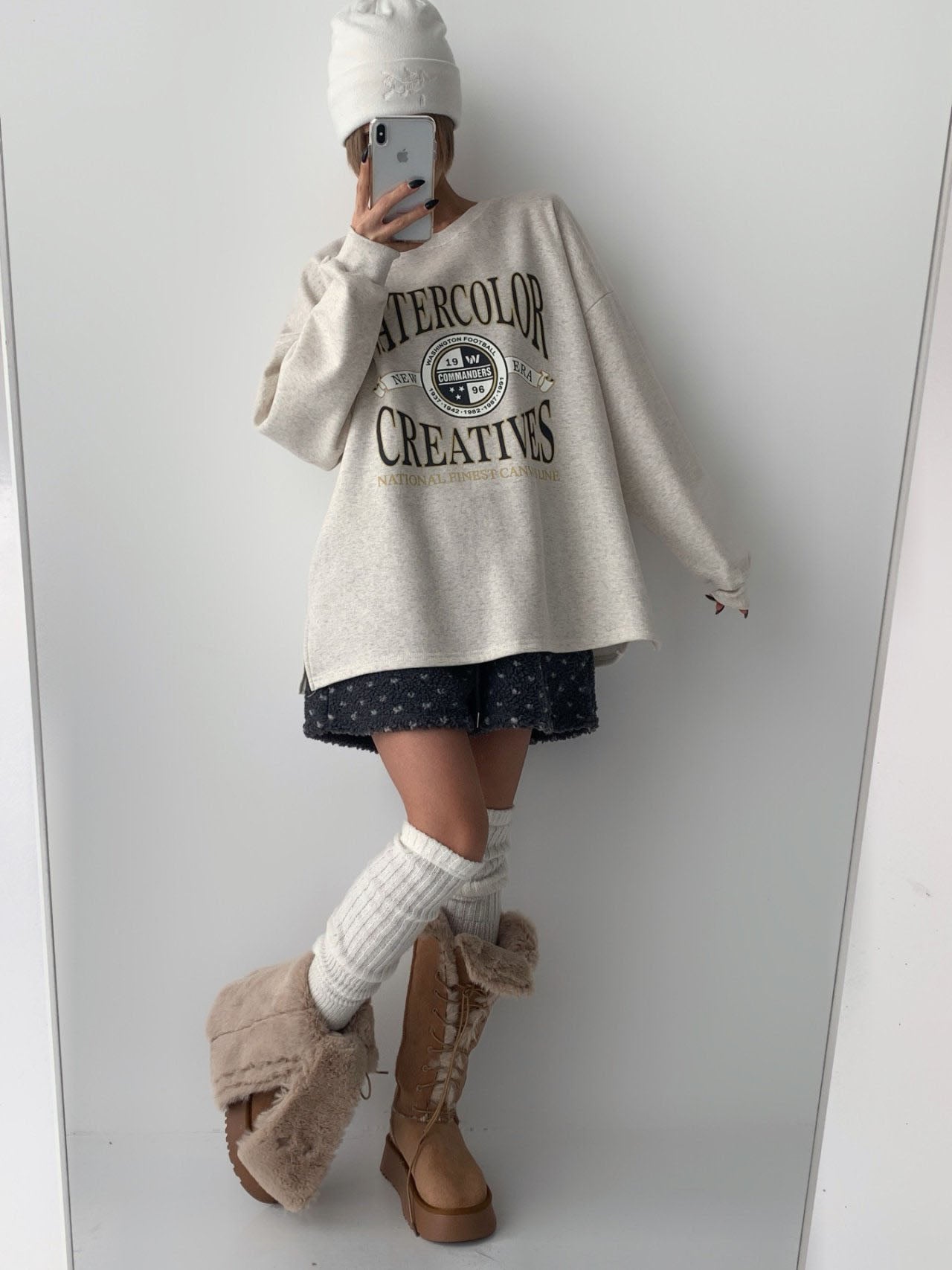 Watercolor Creatives Fleece-Lined Oversized Sweatshirt Vintage Collegiate Graphic Top