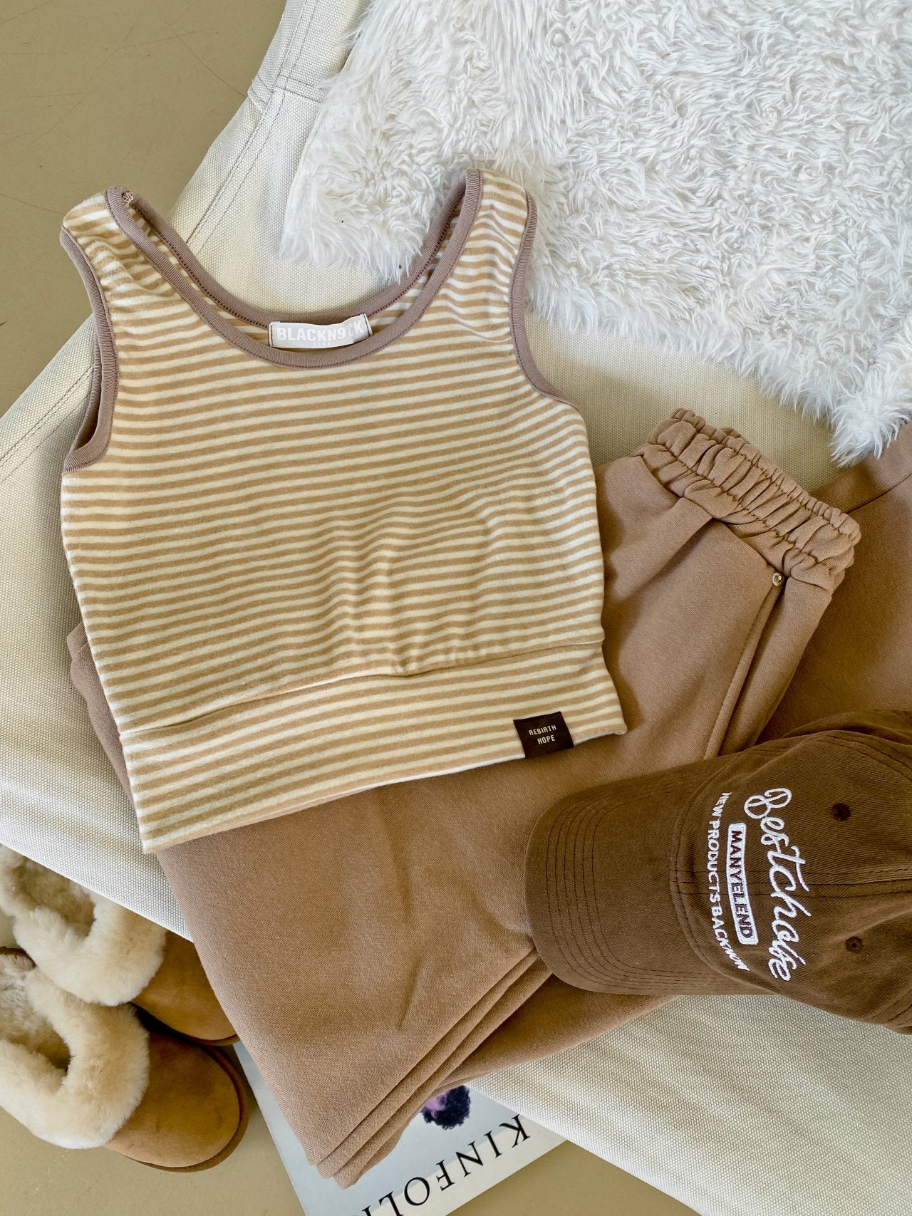 Soft Fleece-Lined Stripe Crop Tank – Made in Korea