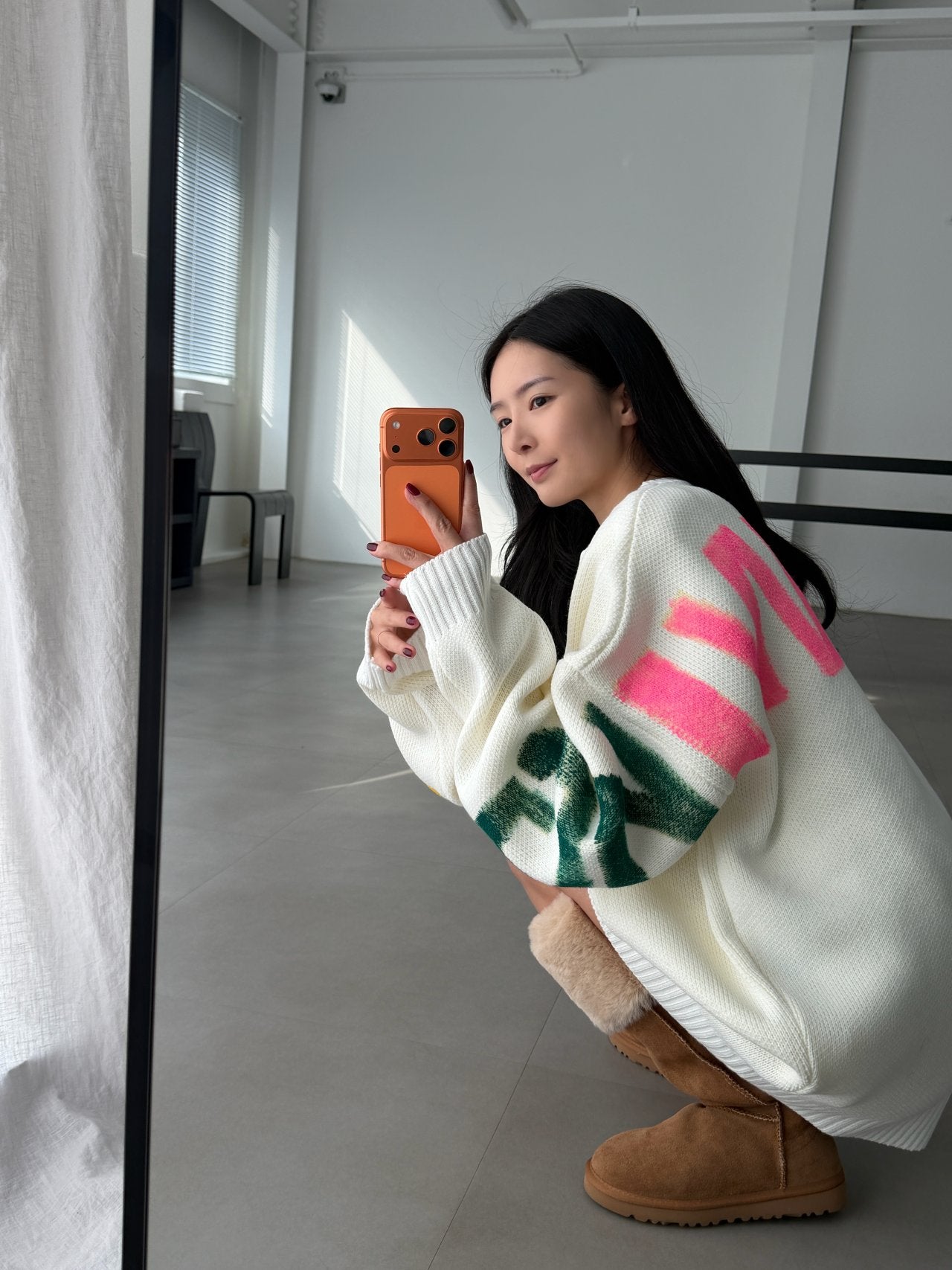 Following Hand-Brushed lettering Jacquard Knit Sweater Made in Korea