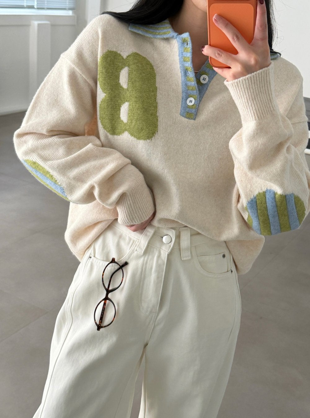 B-Point Cash Intarsia Collar Knit Made in Korea