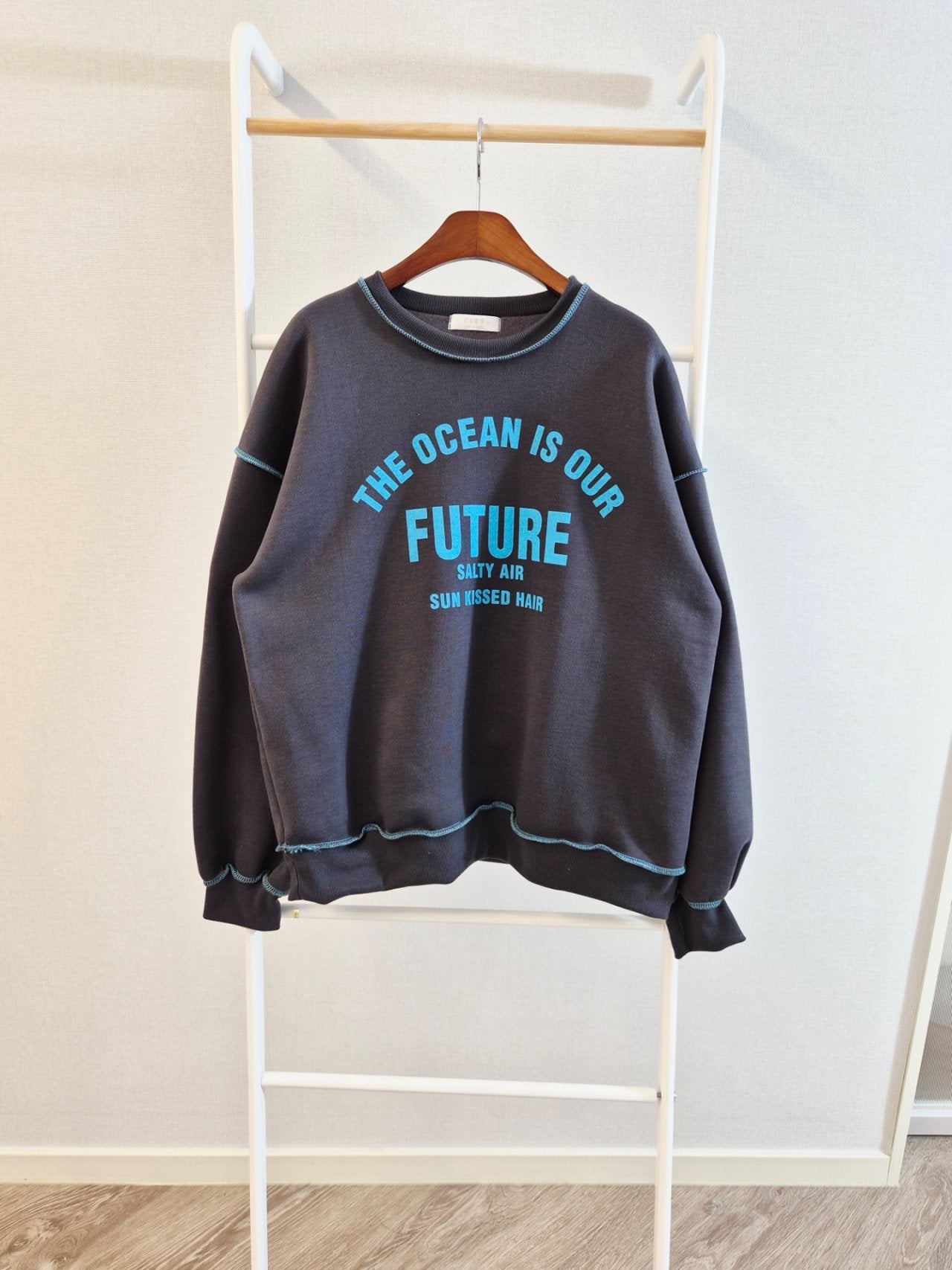 Ocean Future Raw-Seam Oversized Sweatshirt Made in Korea