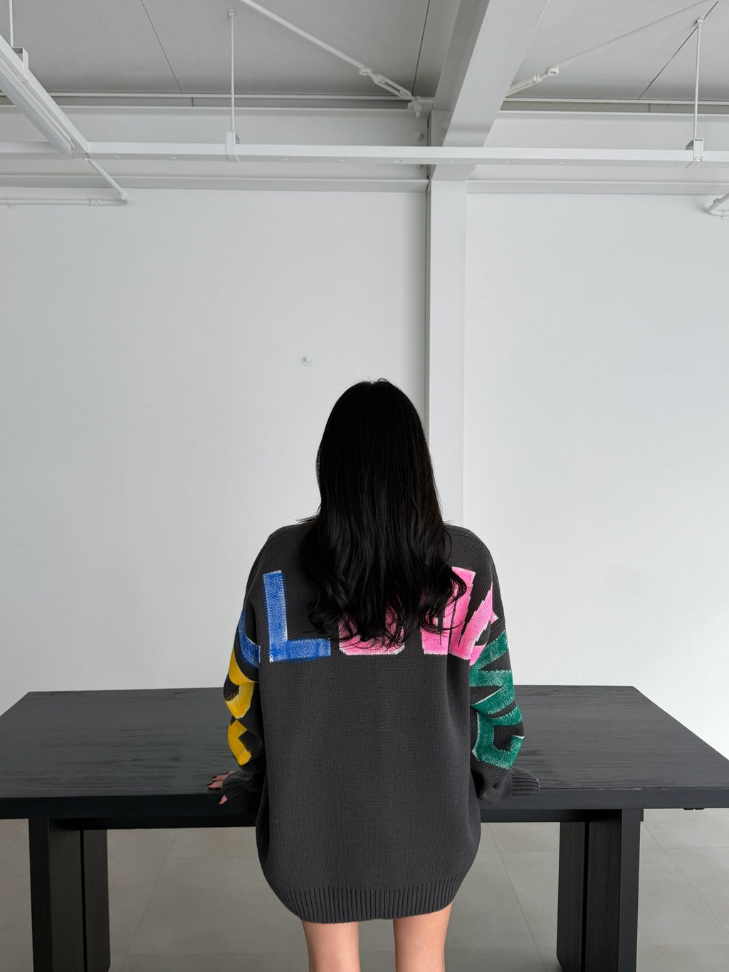 Following Hand-Brushed lettering Jacquard Knit Sweater Made in Korea