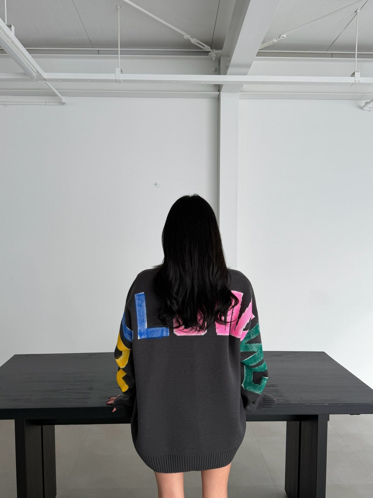 Following Hand-Brushed lettering Jacquard Knit Sweater Made in Korea