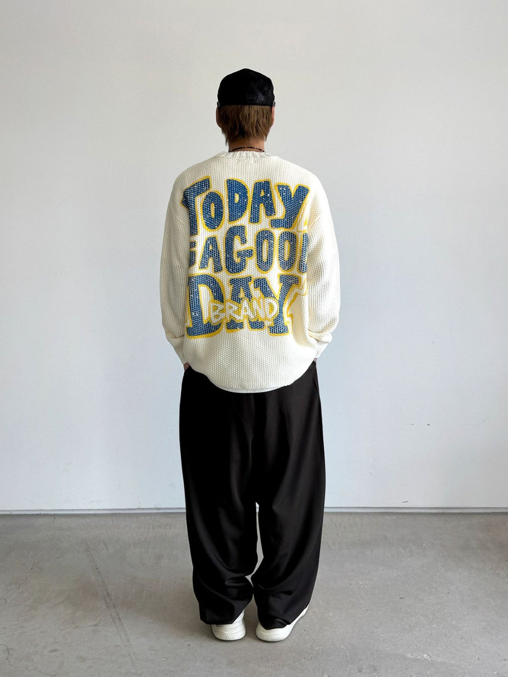 Embossed Good Day Graphic Heavy Knit Sweater Made in Korea
