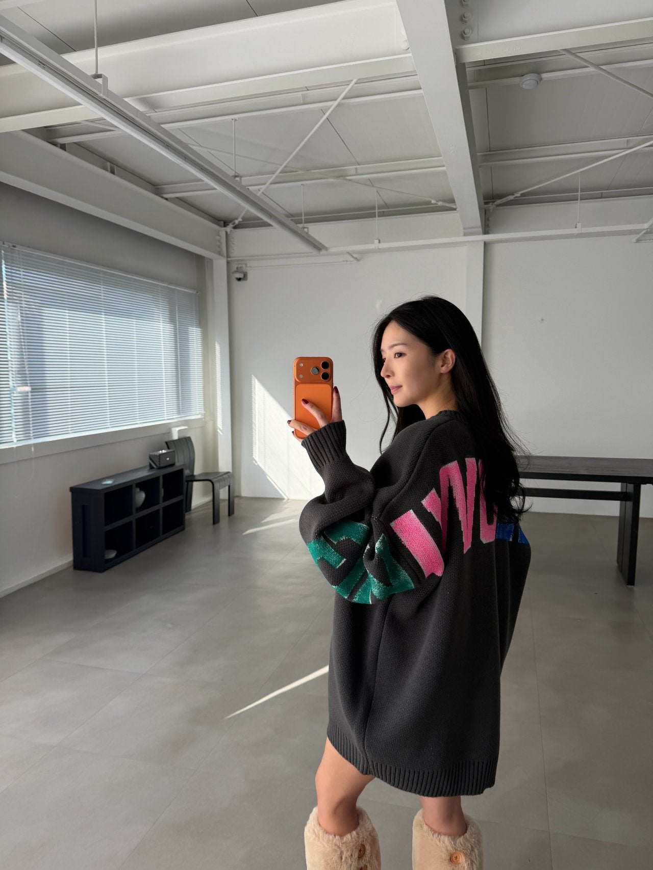 Following Hand-Brushed lettering Jacquard Knit Sweater Made in Korea