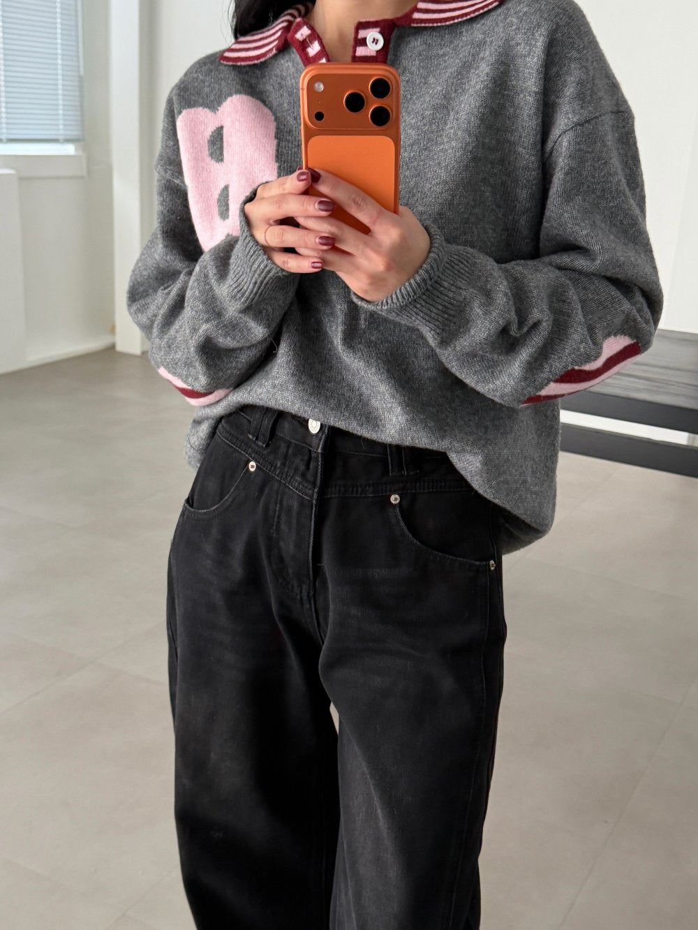 B-Point Cash Intarsia Collar Knit Made in Korea