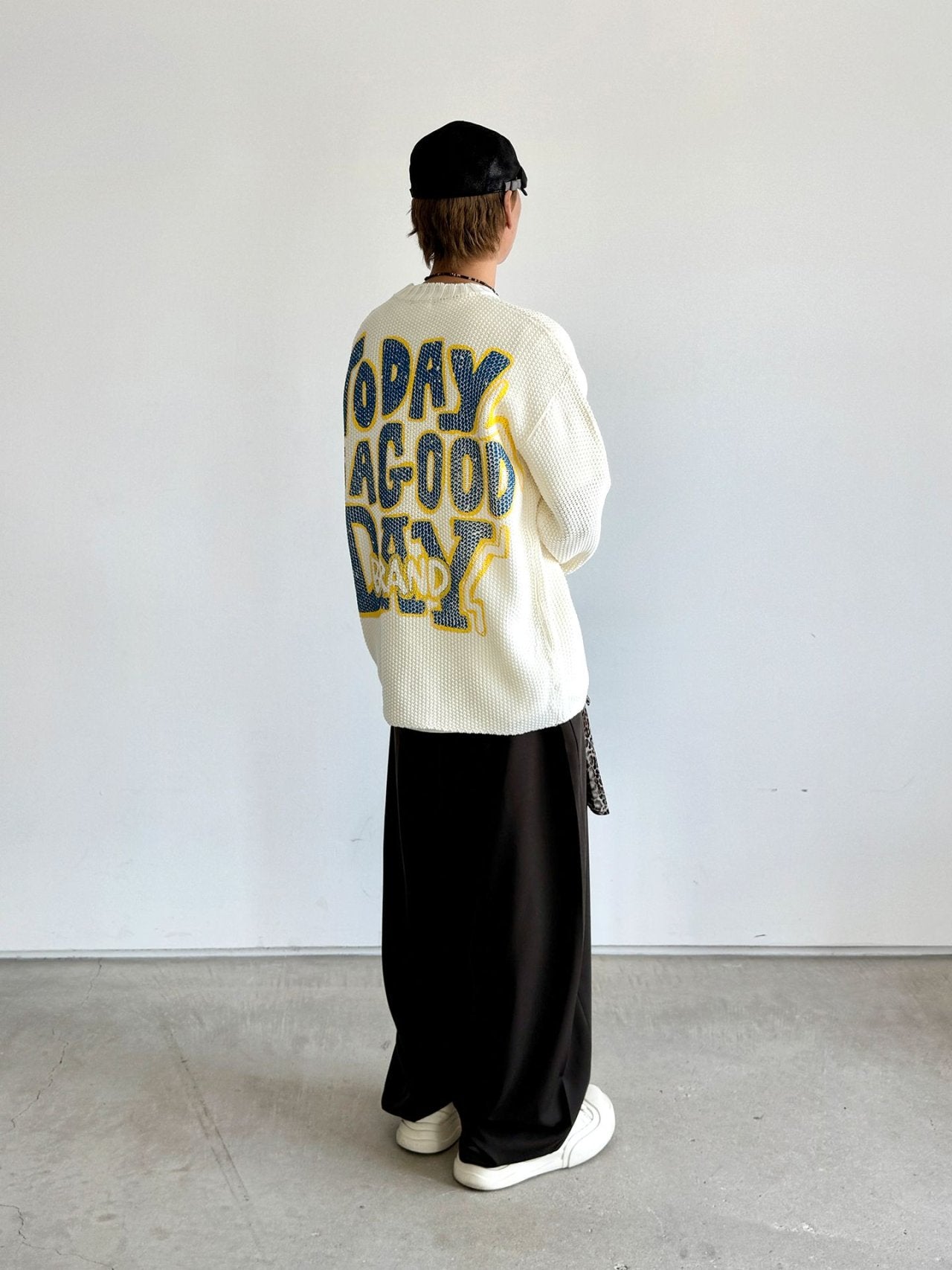 Embossed Good Day Graphic Heavy Knit Sweater Made in Korea