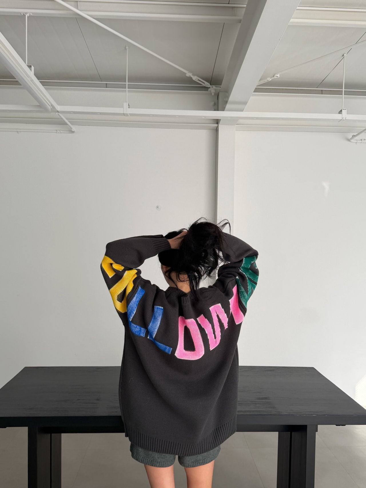 Following Hand-Brushed lettering Jacquard Knit Sweater Made in Korea