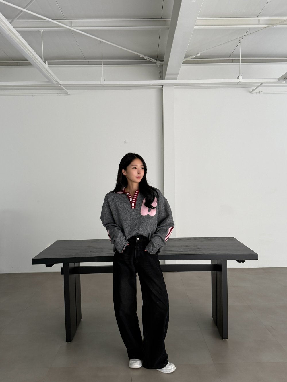 B-Point Cash Intarsia Collar Knit Made in Korea