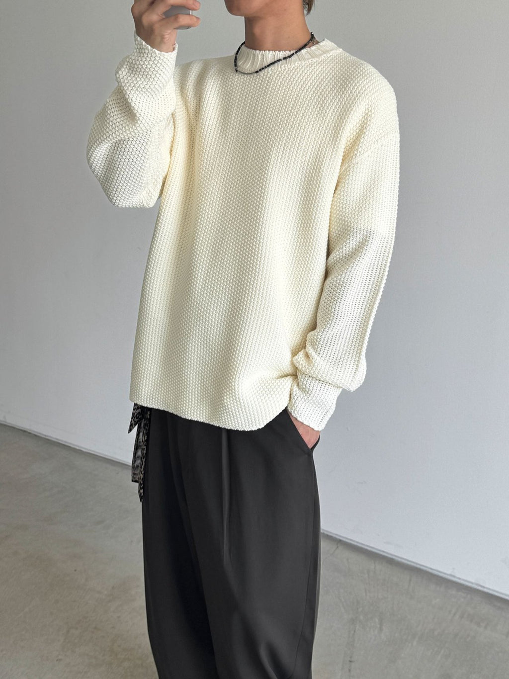 Embossed Good Day Graphic Heavy Knit Sweater Made in Korea