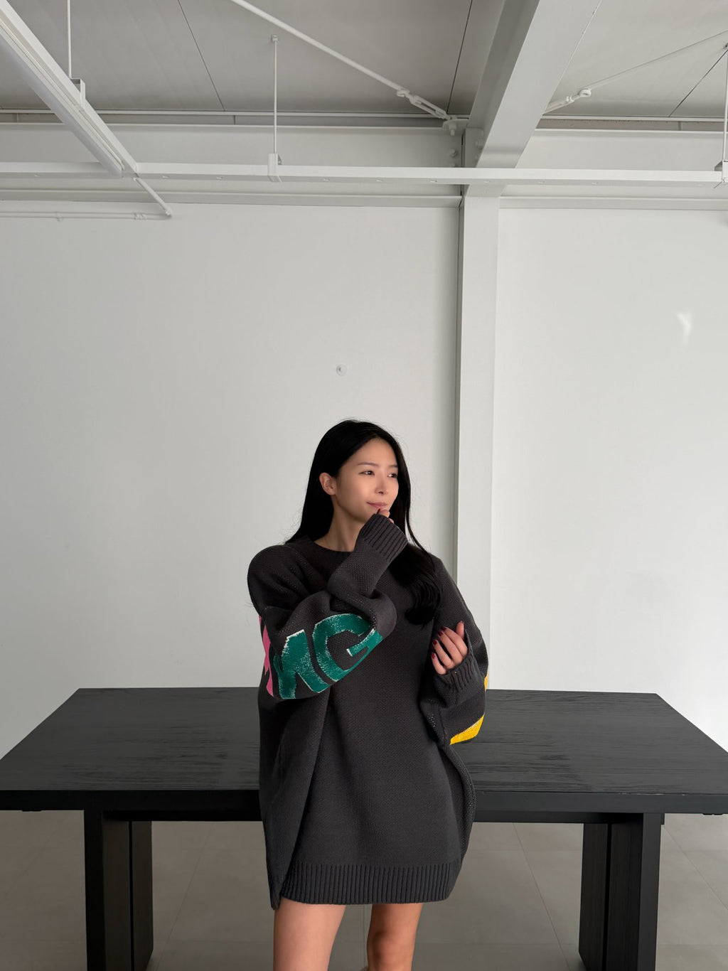 Following Hand-Brushed lettering Jacquard Knit Sweater Made in Korea