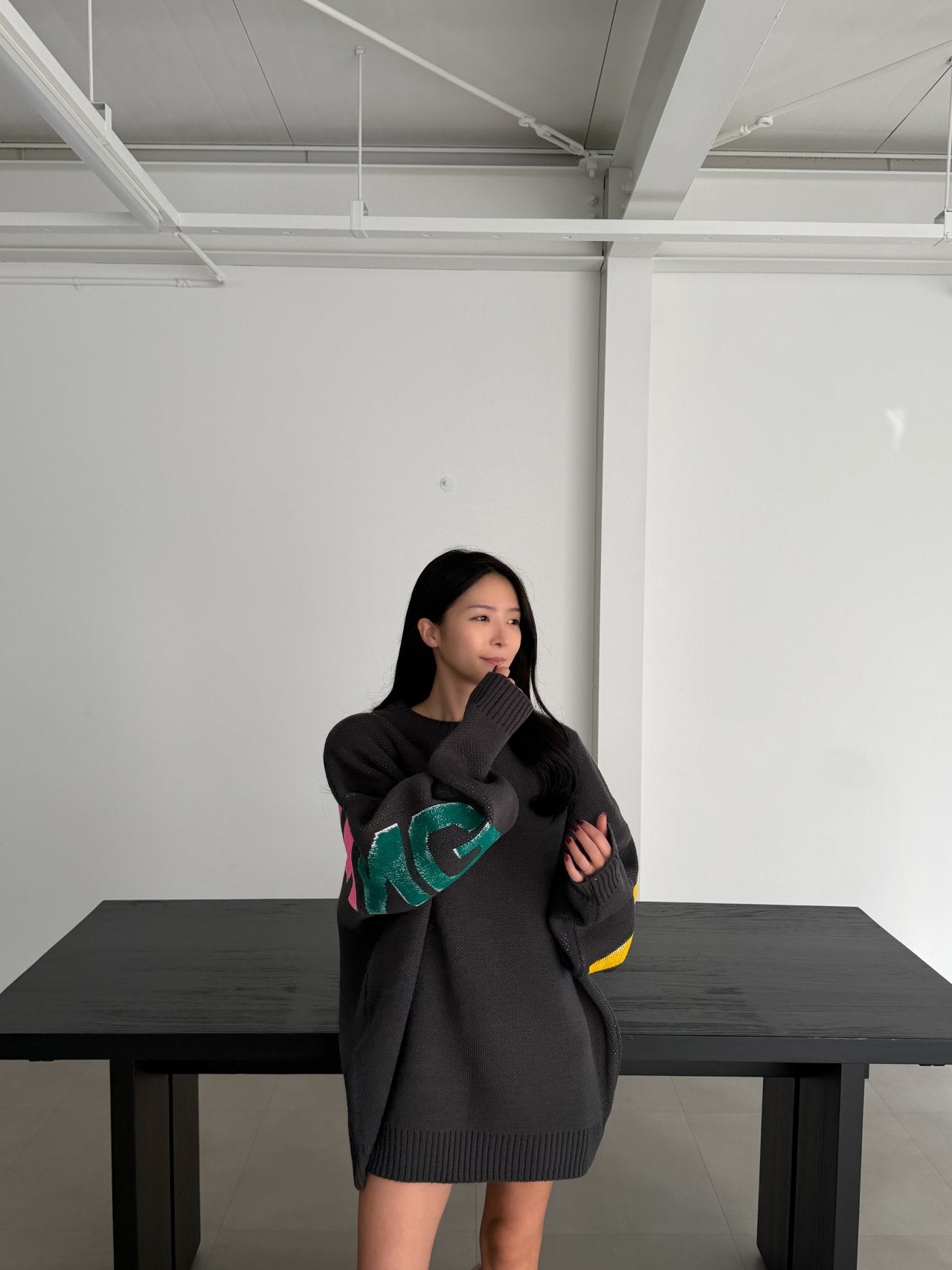 Following Hand-Brushed lettering Jacquard Knit Sweater Made in Korea