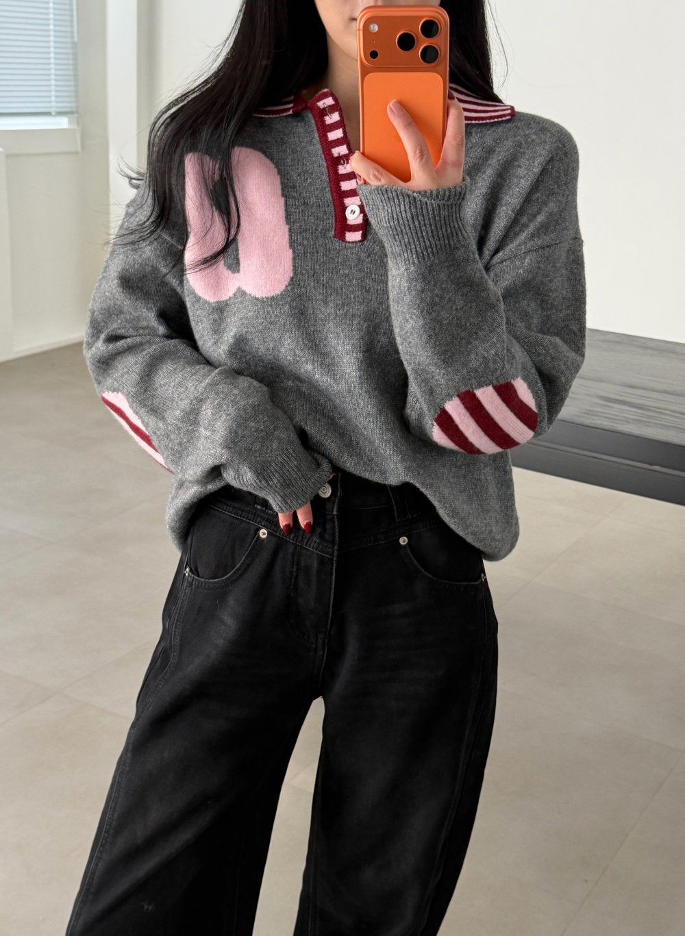 B-Point Cash Intarsia Collar Knit Made in Korea