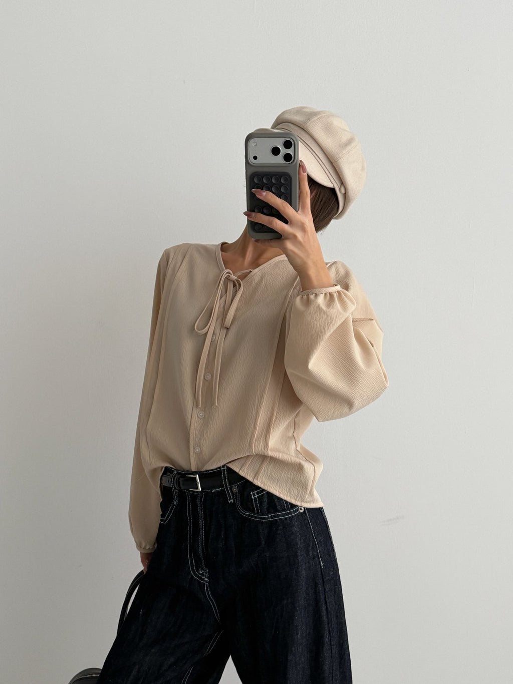 Soft Ribbon Pintuck Blouse Made in Korea