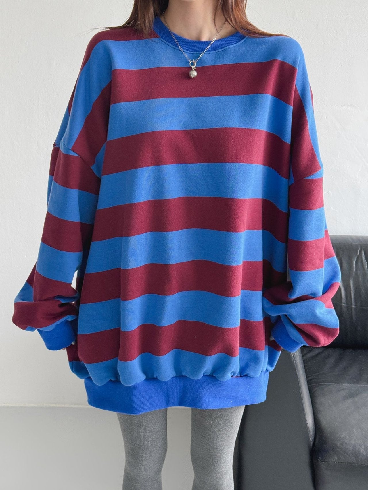 Color Block Cozy Stripe Fleece Oversize Sweatshirt