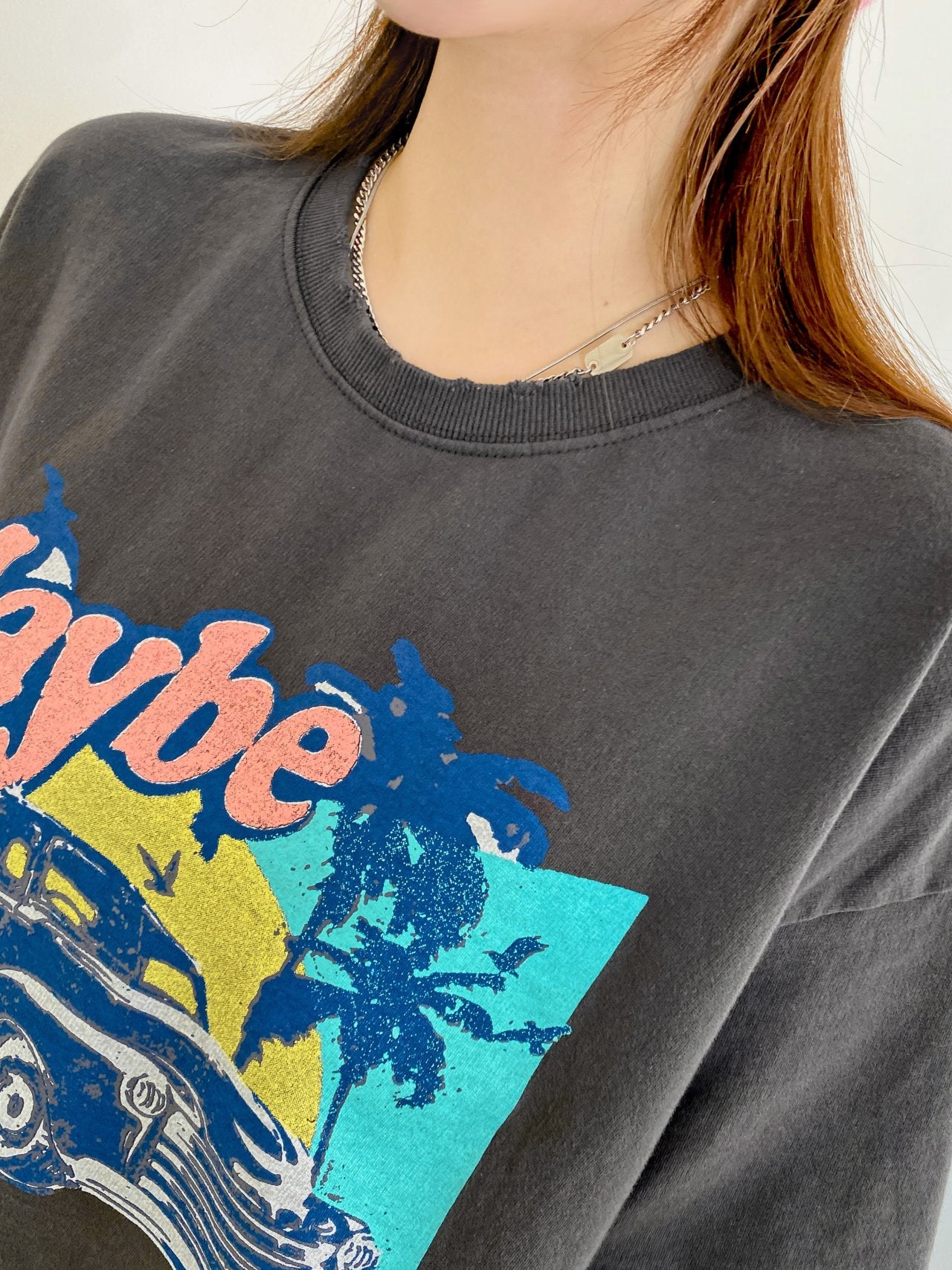 Maybe Sunset Graphic Crop Tee 100% Cotton Made in Korea