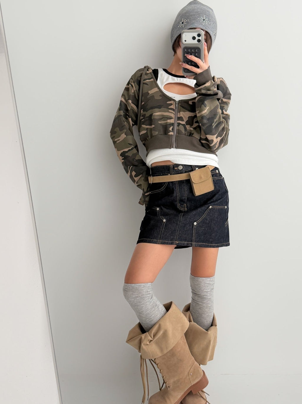 Cropped Camo Zip Hoodie Made in Korea