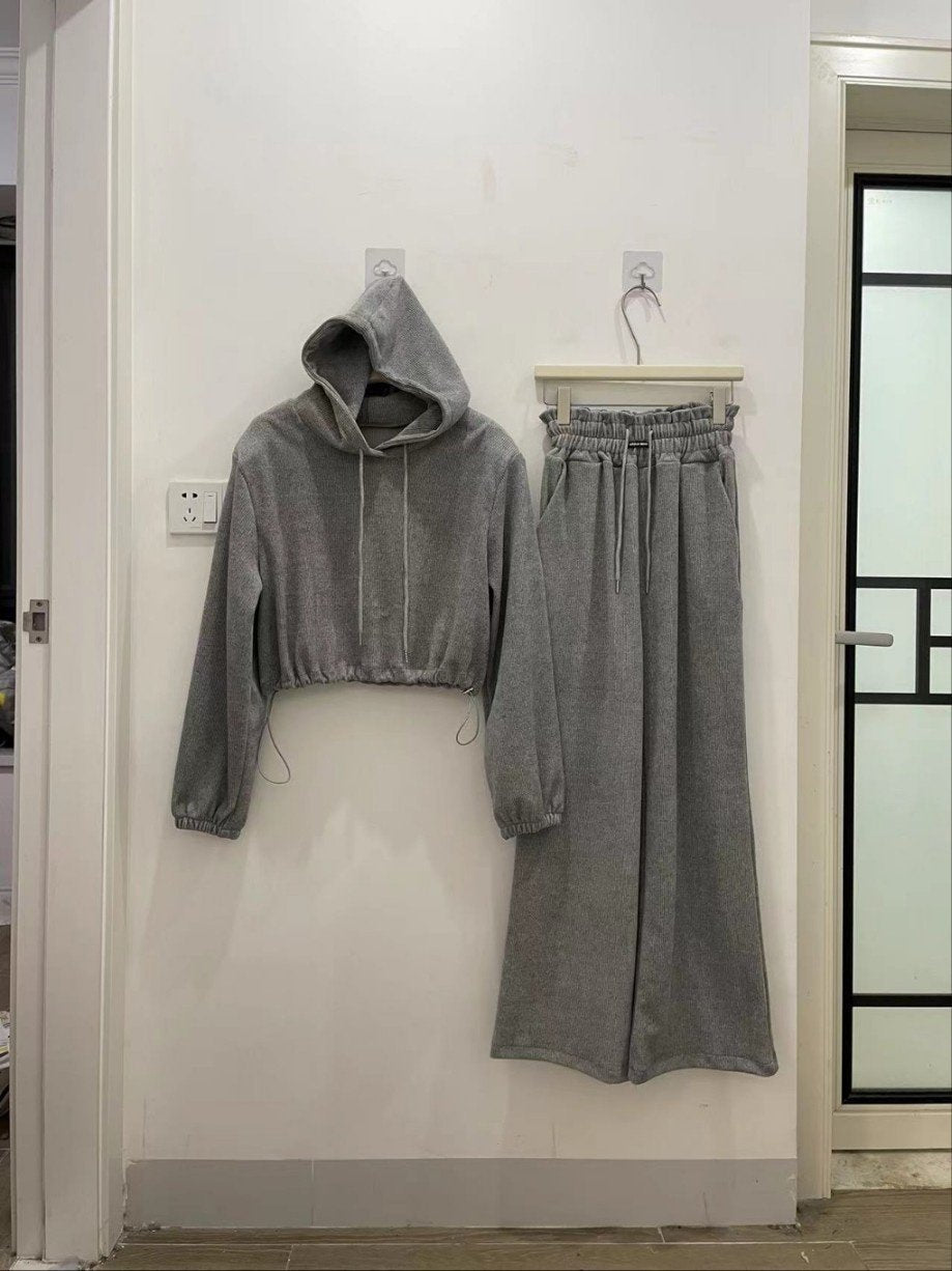 Ribbed Cozy Crop Hoodie Set