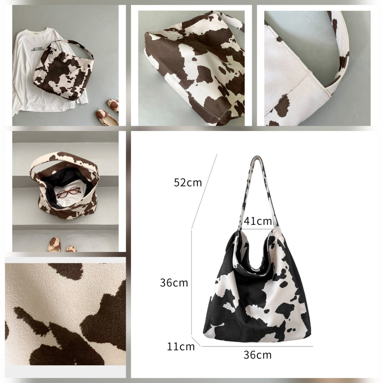Cow Suede Pattern Soft Shoulder Bag