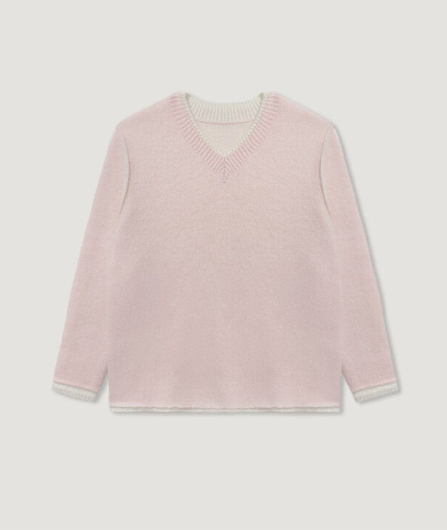 Even Layered V-Neck Knit Sweater Alpaca Wool Blend Made in Korea