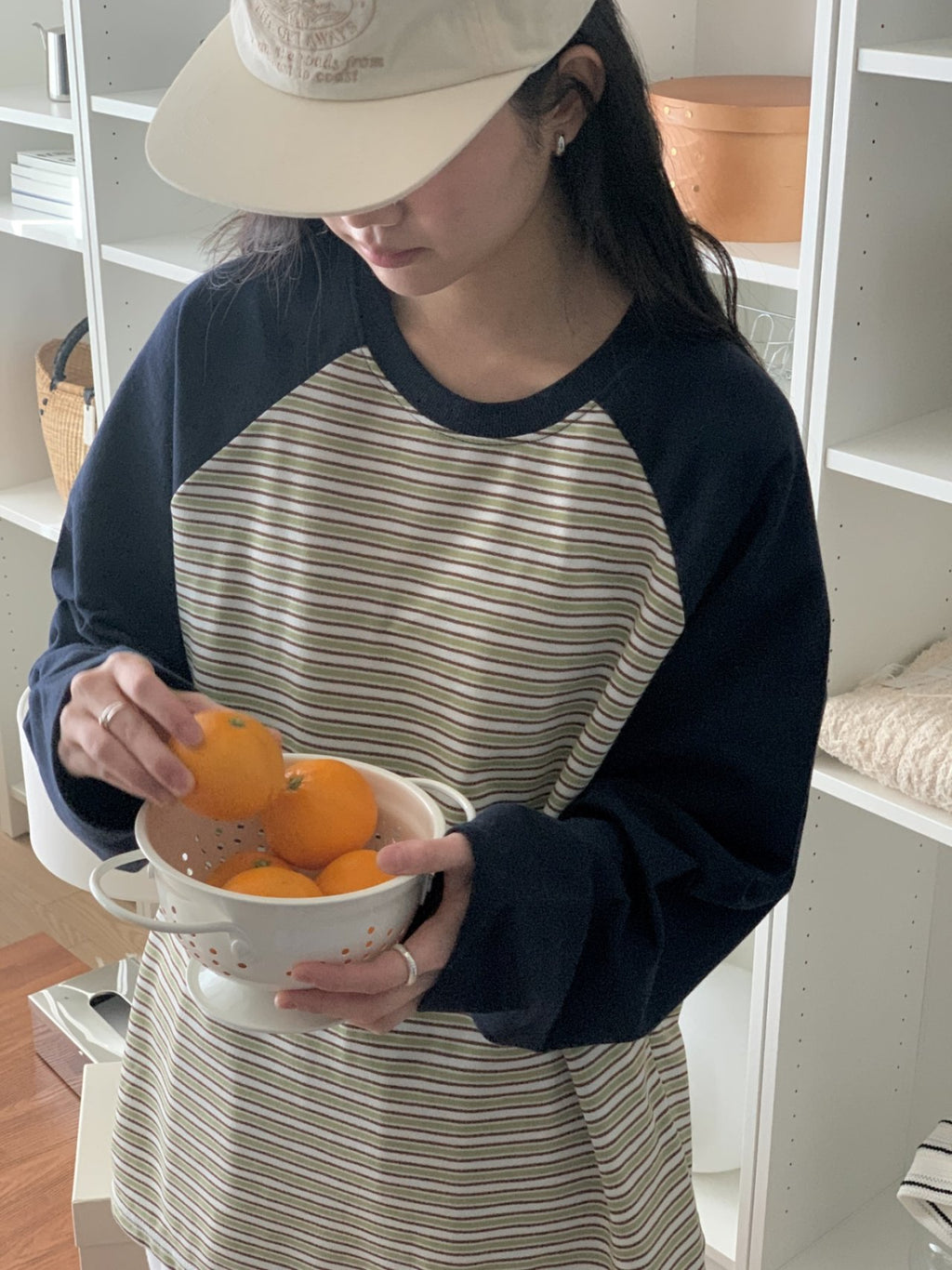 Soft Stripe Raglan Long Sleeve Tee Made in Korea 100% cotton